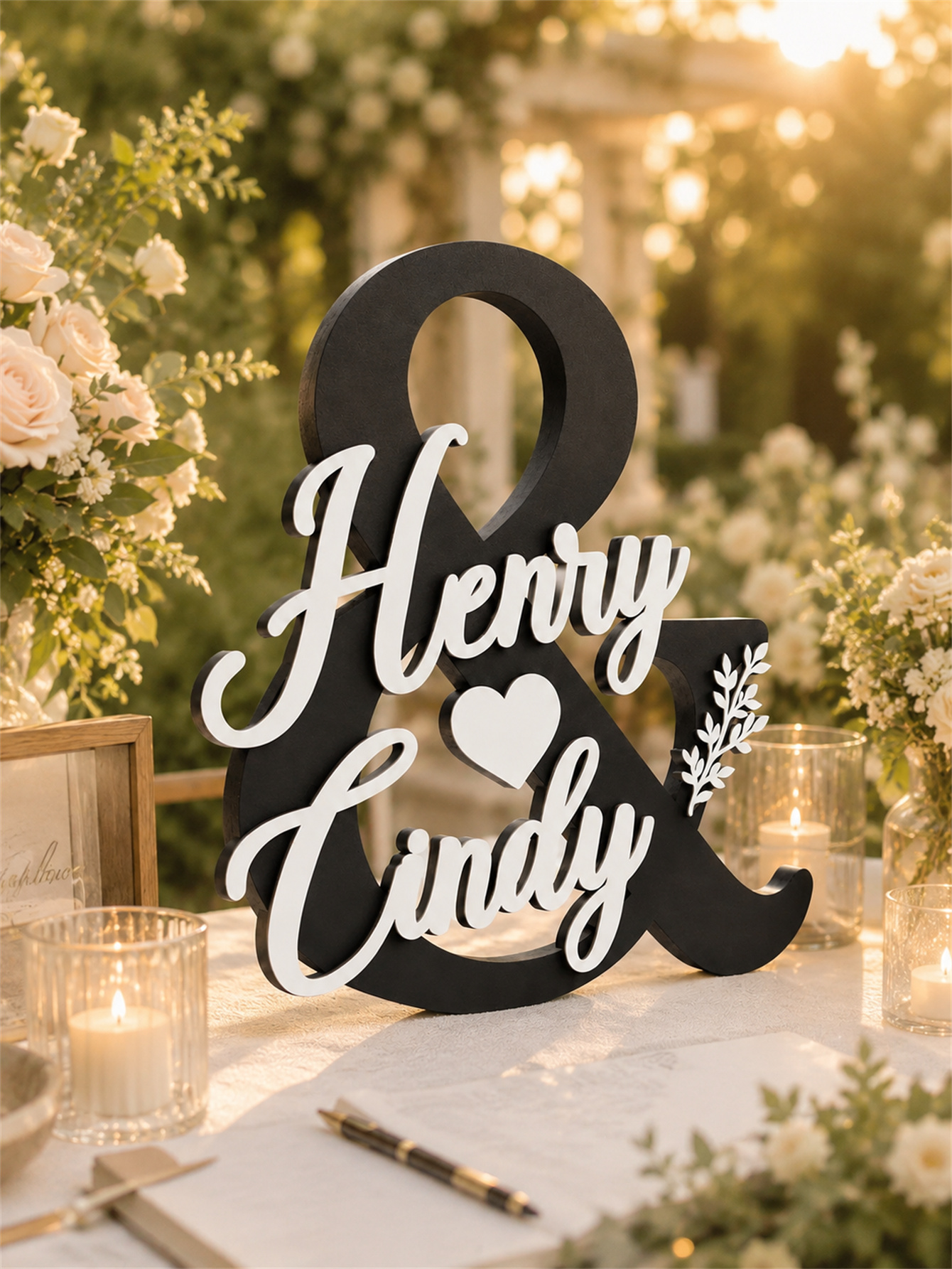 Elegant personalized wedding logos - custom layered name table decorations and date hearts, romantic independent wedding souvenirs, ceremonies and receptions
